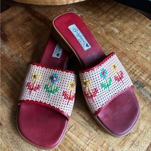Brighton Red Floral Embroidered Slide Mules